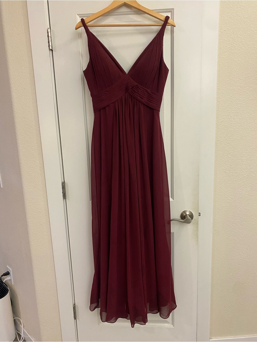 Azazie Wine Chiffon V-Neck Maxi Dress